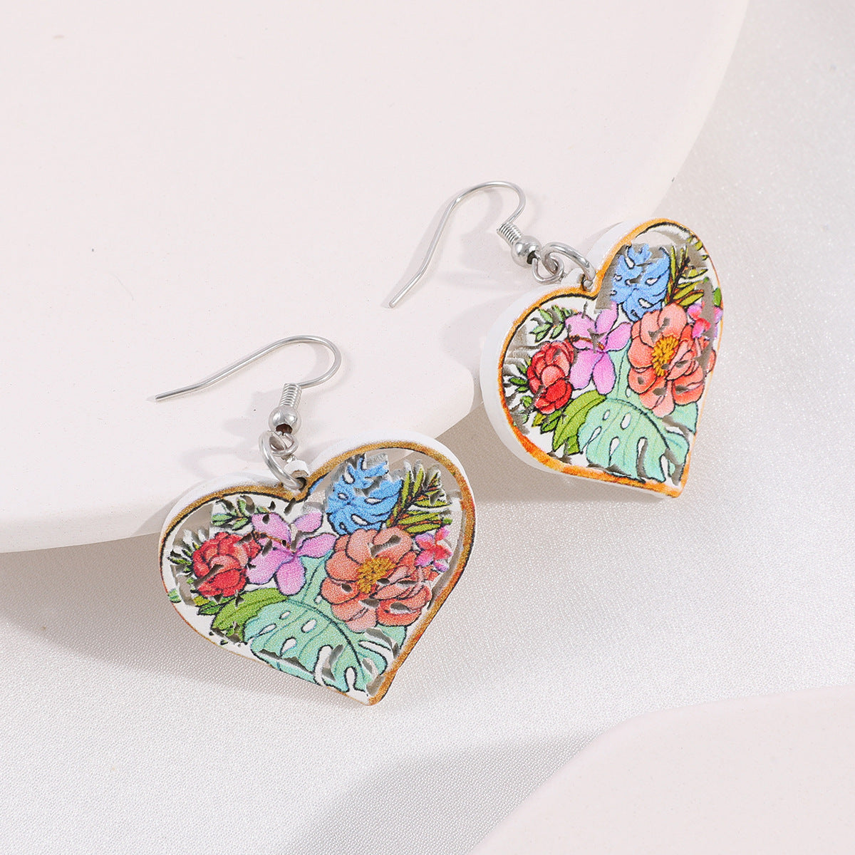 Wholesale Hollow Vintage Wood Flower Heart Shaped Earrings